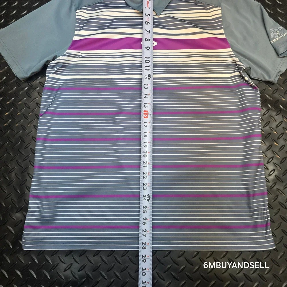 Oakley Mens OHydrolix Golf‎ Polo Shirt Large Grey Purple Striped Pelican Lakes